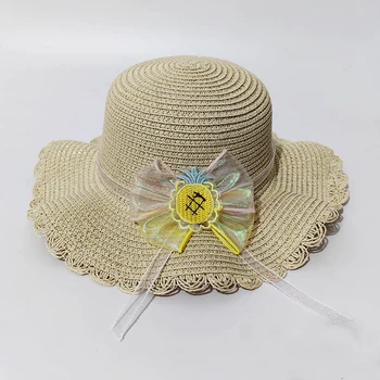 Летняя соломенная шляпа с цветами и широкими полями, прекрасная солнцезащитная шляпа для путешествий, Пляж, бассейн, Детский подарок на День рождения 1