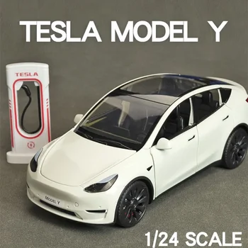 Масштаб 1: 24 Tesla Model Y Roadster Модель автомобиля из сплава, Отлитая под давлением Коллекция игрушечных моделей автомобилей, Имитирующая Звук и Свет, игрушка для детей