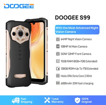 Мировая премьера DOOGEE S99 Прочный Телефон 64 МП Ночного Видения 8 ГБ + 7 ГБ оперативной памяти 128 ГБ ПЗУ 108 Мп Ai Основная камера 6,3 