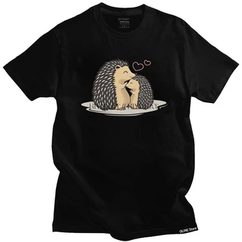 Модная футболка Hedgehog Love, Мужские футболки с короткими рукавами и животными, Футболки с принтом, Топы, Предварительно обработанные хлопковые футболки Оверсайз, Товары