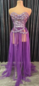 модное фиолетовое платье со стразами, блестки crystasexy, прозрачная сетка без бретелек, клубный день рождения, свадебные костюмы трансвеститов 1
