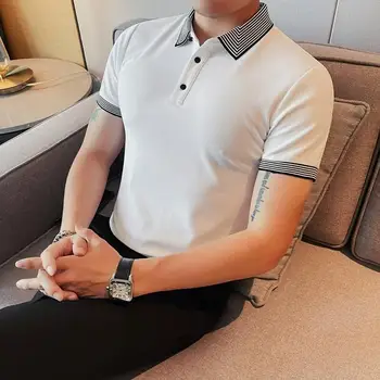 Мужская летняя повседневная рубашка Поло с короткими рукавами, Модный Лацкан, Однотонный Высококачественный Удобный Домашний Деловой Тонкий мужской топ