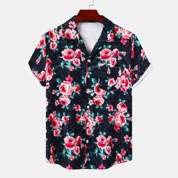 Мужская одежда 2023, Летняя рубашка с винтажным принтом, Мужская Старинная рубашка Поло с коротким рукавом и Гавайским рисунком