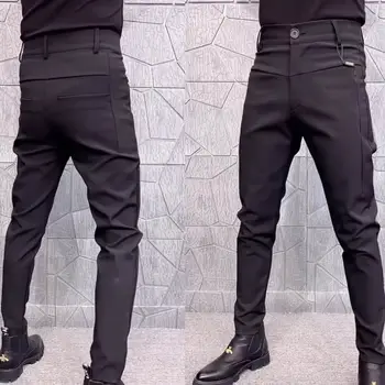 Мужские брюки Осенне-зимние Модные Узкие брюки с перекрещенными штанинами, мужские Черные молодежные повседневные брюки в Британском стиле, мужские костюмные брюки A20