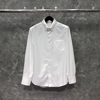 Мужские рубашки TB THOM, Весенняя однотонная классическая рубашка с пуговицами в полоску, Корейский модный дизайн, Повседневная деловая женская блузка 1
