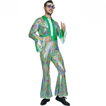 Мужское платье для Дискотеки 70-х годов, одежда для Вечеринок, Костюмы на Хэллоуин, Зеленый ретро-рок, костюмы для Косплея, комбинезоны