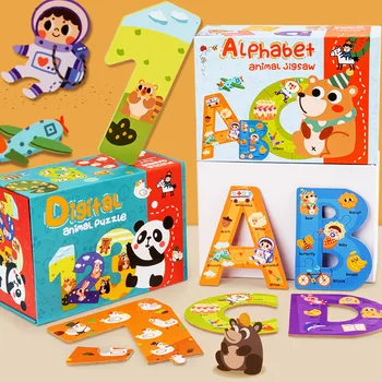 Мультяшная складная коробка с цифрами и буквами, головоломка для дошкольного образования, деревянные игрушки с цифрами и буквами в сборе