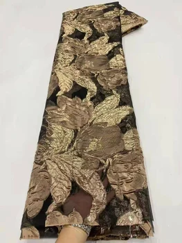 Новейшая Золотая африканская Жаккардовая кружевная ткань 2022 Года, Французская кружевная вышивка, Нигерийская Парчовая кружевная ткань Для свадебного платья KM4924 1