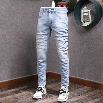 Уличные модные мужские джинсы в стиле ретро, черные, серые, стрейчевые, облегающие, рваные Джинсы, дизайнерские брюки в стиле хип-хоп, мужские фиолетовые джинсы низкая цена - Мужская одежда ~ Anechka-nya.ru 11