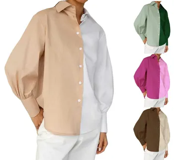 Новые Женские Рубашки с прострочкой и контрастным дизайном с длинными рукавами, Женская футболка Blusas Mujer De Moda 2023, Топы 1