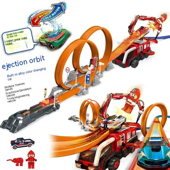 Новый детский катапультируемый железнодорожный вагон, прорыв, приключенческая пожарная машина, меняющая цвет, сплав, катапультируемый откатный автомобиль, игрушки для треков