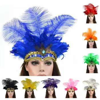 Новый индийский головной убор из перьев для взрослых на Хэллоуин, карнавальная повязка для волос, аксессуары для волос 1