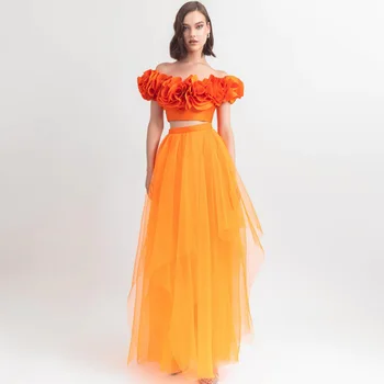 Оранжевое тюлевое платье с высокой талией, асимметричная Длинная юбка для вечеринки, женская одежда длиной до щиколоток, элегантная вечерняя юбка, Бесплатная доставка