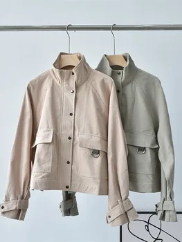 Женская куртка с длинными рукавами для отдыха, весенняя одежда 2023, корейская версия, костюм, топ, универсальная куртка, свободная короткая ветровка, женская низкая цена - Пальто и куртки ~ Anechka-nya.ru 11