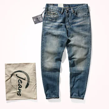 Осень-Зима, Новые американские ретро утолщенные джинсы из плотного денима, мужские модные повседневные прямые брюки из чистого хлопка, старые, выстиранные 1
