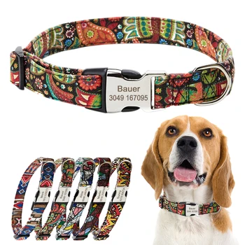 Персонализированный ошейник для собак-Цветочный ошейник для собак разных цветов и узоров с выгравированным именем и телефоном для больших, средних и маленьких собак 1