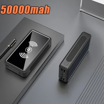 Портативное Солнечное беспроводное зарядное устройство емкостью 50000mAh со светодиодной подсветкой, зарядное устройство для телефона на открытом воздухе, Powerbank для Xiaomi Mi 9 iPhone