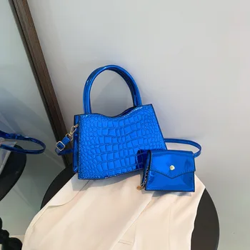 Простая модная женская сумка с рисунком крокодиловой кожи 2023, летняя популярная Портативная Глянцевая сумка-мессенджер