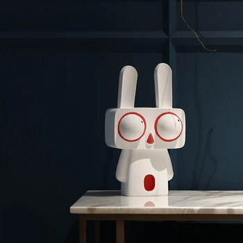 Рисованный мультяшный красно-белый кролик с большими глазами, украшения из смолы, мягкое украшение для дома, прихожая, гостиная, ремесла
