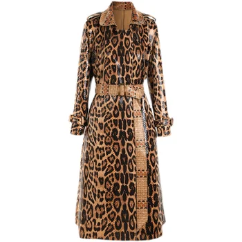 Роскошный дизайнерский зимний длинный прямой тренч из искусственной кожи со змеиным узором, высокое уличное качество, женские пальто 1