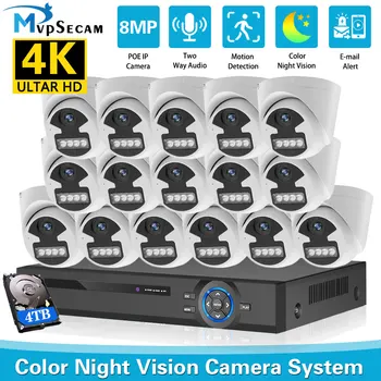 Система Видеонаблюдения ночного Видения 4K 16CH NVR H.265 Colorvu С 8-Мегапиксельным POE Внутренним Двусторонним Аудио- И Видеозаписью Комплект Камеры Безопасности 1