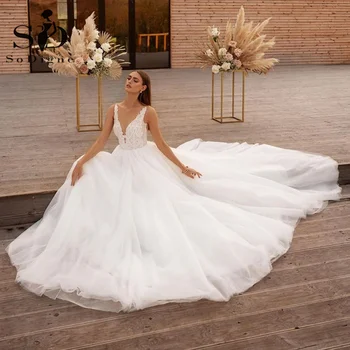 Современные свадебные платья в стиле бохо от SoDigne 2023, сексуальное платье Невесты с кружевными аппликациями и V-образным вырезом без спинки, платье для свадебной вечеринки vestidos de novia