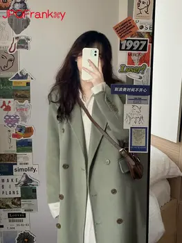 Твидовое пальто, Женское шерстяное пальто, Зима 2023, Новая взрывная корейская длинная модель в стиле Хепберн, высококачественная Женская зимняя одежда 2023