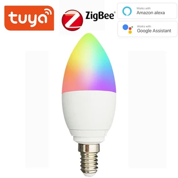 Умная лампа-Свеча Tuya Zigbee 3,0 С Голосовым управлением Alexa Google Home RGBCW 5 Вт Светодиодная Лампа С Регулируемой Яркостью Smart Home Night Lights Лампа 1