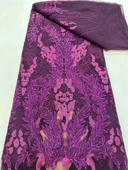 Фиолетовая Африканская Кружевная Ткань С Блестками 2023, Высококачественная Нигерийская Французская Тюлевая Кружевная Ткань с Принтом для Женской Свадебной Вечеринки, Шитье