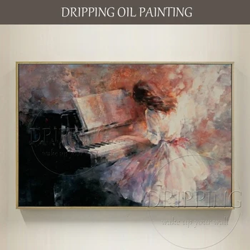 Художник расписал вручную высококачественное настенное искусство, играющее на пианино, картина маслом на холсте, большая картина, играющая на пианино, картина маслом