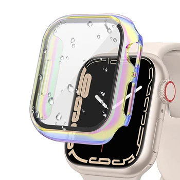Цветной чехол для часов из ПК со Встроенным закаленным стеклом для Apple Watch 40 мм 44 мм 41 мм 45 мм iWatch Series 8 7 6 SE 5 Ultra Coverage Cover