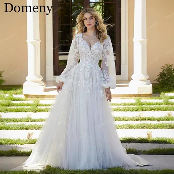 Элегантное свадебное платье Doymeny, Потрясающие свадебные платья Трапециевидной формы, обтянутые пуговицами, Тюлевое Кружевное Платье Со шлейфом Vestidos De Novia