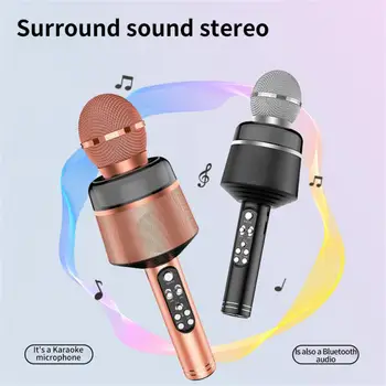Эхо-реверберация звука Караоке-микрофон Запись пения Беспроводной микрофон со светодиодной подсветкой, совместимый с Bluetooth 2-в-1