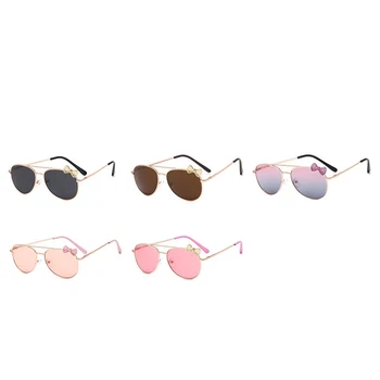 2021 Модные Детские Солнцезащитные очки для девочек с Бантом, Металлические Многоугольные Солнцезащитные Очки, Трендовые очки для маленьких детей, Очки UV400 2