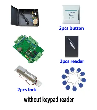 32-разрядный комплект контроля доступа RFID-карты, TCP-Двухдверный контроль доступа + Powercase + Ригельный замок + Считыватель идентификаторов + Кнопка выхода + 10 идентификационных меток, Sn: Kit-T202 2
