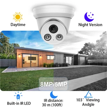 PoE-камера безопасности 4K, 8-мегапиксельная IP-камера, 5-мегапиксельная ИК-камера ночного видения, камера видеонаблюдения с микрофоном для камеры видеонаблюдения по протоколу Hikvision 2