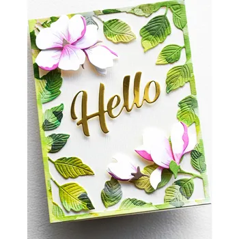 QWELL Цветок магнолии с листьями, набор металлических штампов для резки, вырезанный под давлением для изготовления бумажных карточек для скрапбукинга 