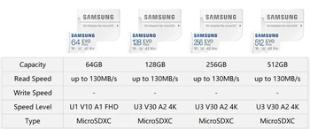 SAMSUNG EVO Plus Micro SD Карта 128 ГБ A2 U3 V30 Флэш-карта памяти 64 ГБ Microsd 256 Гб 4K C10 U1 A1 TF Карты 512 ГБ 130 МБ 2