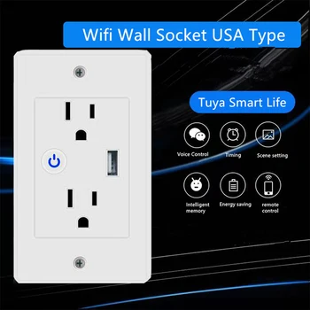 Tuya Smart Touch Электрический Выключатель Розетка 3 В 1 Стандарт США 16A Розетка 2 Розетки 1 Usb Tuya Smart Life Приложение Wifi Настенная Розетка 2