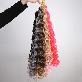 Вязаные крючком волосы с глубокой волной, синтетические волосы для женщин, розово-серый цвет, Объемное наращивание волос, 22 дюйма, Объемное плетение волос 2