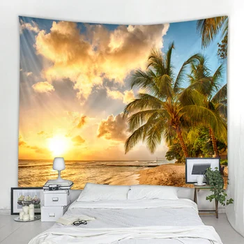 Горячая продажа кокосовая пальма пляжный пейзаж гобелен украшение сцены фон настенное украшение подвесная ткань супер большого размера опционально 2