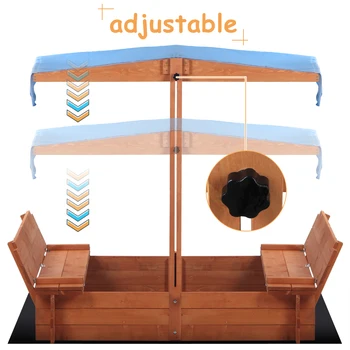 Деревянная песочница с откидной крышкой, детская скамейка для игр на заднем дворе, песочница 2