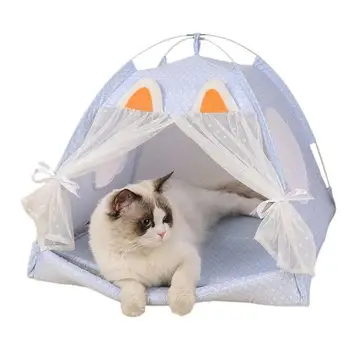 Домашняя Палатка для собак и кошек, Домик-кровать, переносной вигвам с толстой мягкой подушкой, доступный для щенячьей экскурсии, Домик-вигвам на открытом воздухе 2