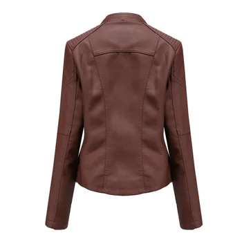 Женская модная кожаная куртка на шнуровке, приталенная демисезонная мотоциклетная куртка на молнии 2