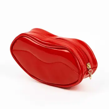 Женская сумка из лакированной кожи для косметических инструментов, Органайзер для путешествий, косметичка для макияжа, косметичка в форме красных губ, сумка для хранения туалетных принадлежностей 2