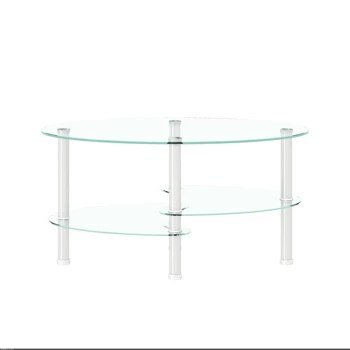 Журнальный столик из прозрачного овального стекла, Современный столик с ножкой из нержавеющей стали, Чайный столик 3-слойный стеклянный столик для гостиной 2