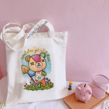 Забавная сумка для покупок с Мультяшным принтом Animal Crossing, Милые Холщовые сумки на плечо в стиле Харадзюку, Женские сумки-Мессенджеры Большой Емкости, Кавайные сумки 2