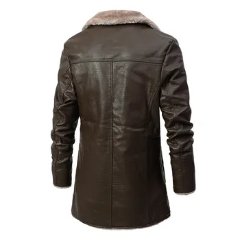 Зимнее пальто из искусственной кожи для мужчин с плюшевой подкладкой, европейским кодом и стильным дизайном 2