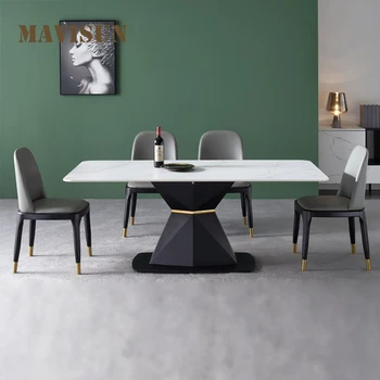 Итальянская плита, мраморная доска, обеденный стол и стулья, комбинированный бытовой современный простой набор мебели для горячей продажи 2
