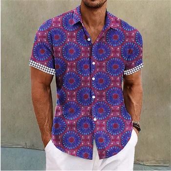 Летняя Мужская рубашка 2023 года, Гавайская рубашка с коротким рукавом, Цветочный Принт, ретро Рубашка с манжетами, Модное платье для Улицы, Дизайнерское 6 цветов 2